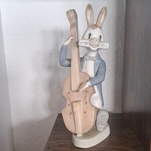 Porcelain Figurine Of Rabbit Playing Stringed Instrument